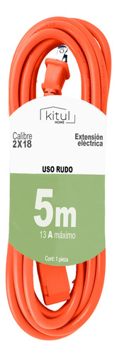 Extensión Eléctrica Multi Contacto Doméstica 5 Metros Uso Rudo Color Naranja