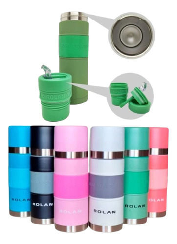 Mate Listo Termo Autocebante De Acero Inxidable 750ml Verde Musgo Tallado
