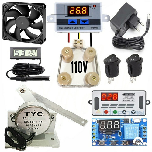 Kit Para Chocadeira 110v Automatica Com Motor Timer C Chave