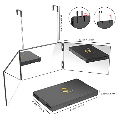Glddao Espejo De 3 Vías Para Cortar El Cabello, 360 Espejos