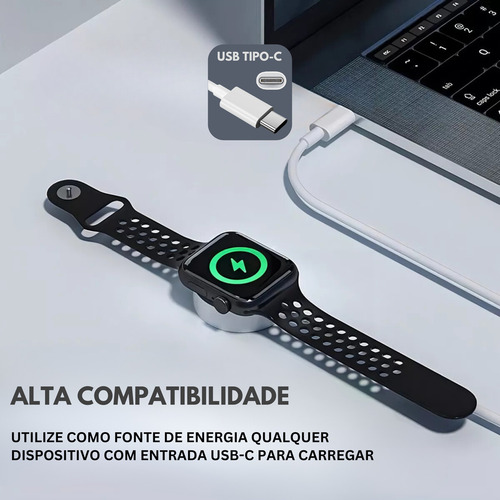 Cabo Magnetico Carregador P/ Relógio Apple Watch Series 2 3 4 5 6 Indução Smartwatch Cor Branco Boyu Cell