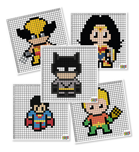Kit Plantillas Heroes Dc Pixel Art 5mm Midi Con Accesorios Color A Diámetro 5 Mm Largo 5 Mm