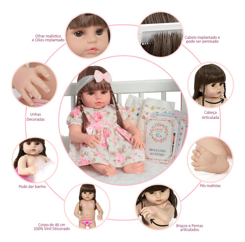 Boneca Reborn Bebê Realista Grande Com Vestido Florido
