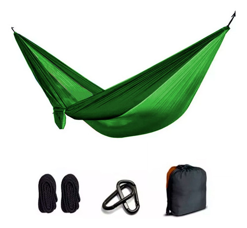 Hamaca Tipo Paraguaya Camping Supervivencia Tela Paracaídas Color Verde Claro - Verde Oscuro