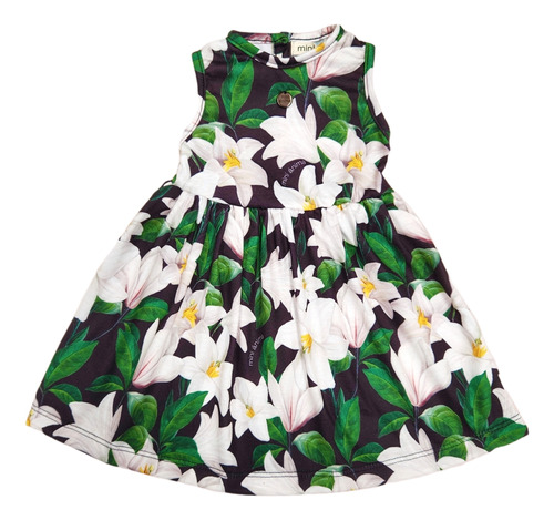 Vestido Mini Anima Estampado Verano Bebe Kids Lirios Negro