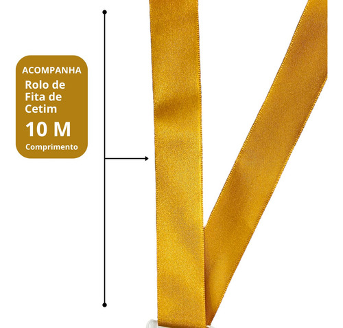 Kit 10 Medalhas 6cm - 2mm C/ Fita Dourado Ouro