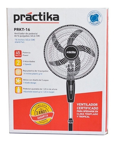 Imagen 2 de 3 de Ventilador 16 Pedestal De Velocidades Práctika Negro