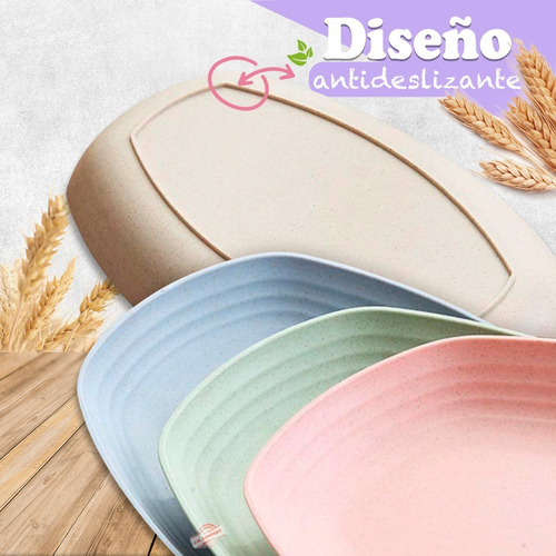 Imagen 6 de 10 de Set 4 Platos Rectangular Fibra De Trigo Ecologicos Mx-020