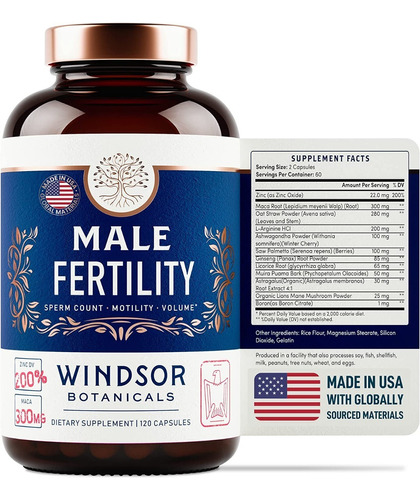 Suplemento De Fertilidad Masculina 120 Capsulas Hecho En Usa Sabor S/n