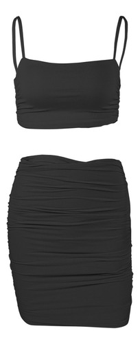 Conjunto De 2 Piezas De Falda Lisa Sin Mangas De Moda Verani