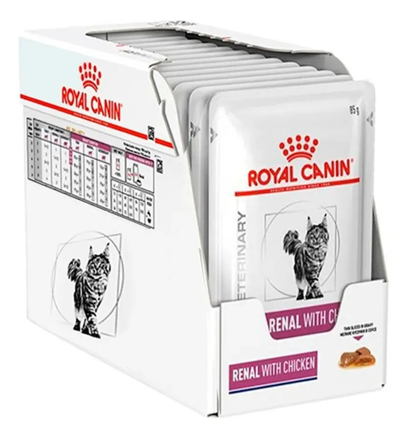 Caixa 12un Ração Úmida Sachê Royal Canin Vet Gatos Renal 85g