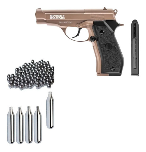 Pistola Swiss Arm Full Metal P94 Tan + 5 Co2 + 500 Balines