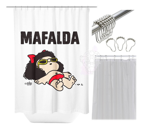 Cortina Baño Mafalda Impermeable Protector Ganchos Metálicos