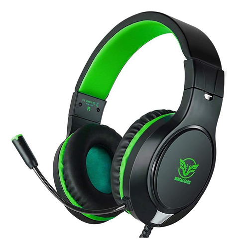 Auriculares Masacegon Con Microfono Color Negro Y Verde