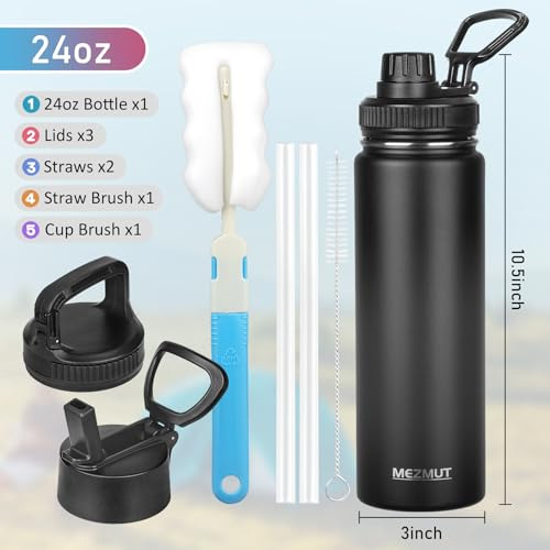 Botella De Agua Aislada 24 Oz Acero Inoxidable Con Pajita Y