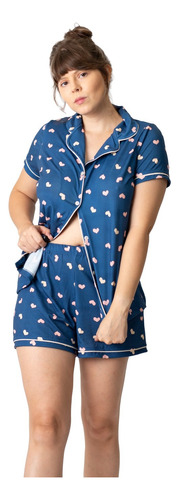 Pijama Feminino Short Doll Gestante Amamamentação Com Botões