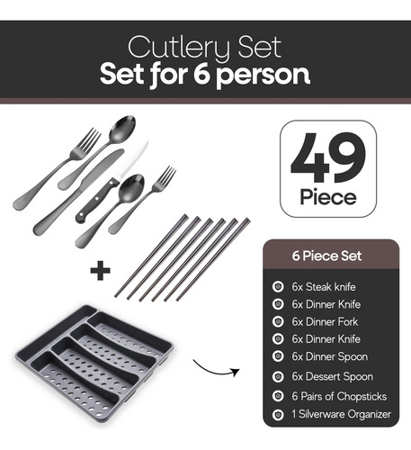 Juego De Cubiertos Con Organizador Y Palillos 49 Piezas