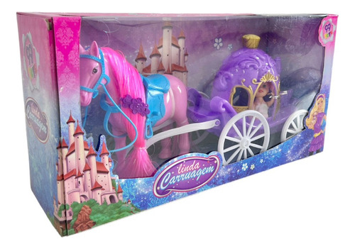 Kit Carruagem Real Para Princesa Roxa Com Cavalo  Infantil 