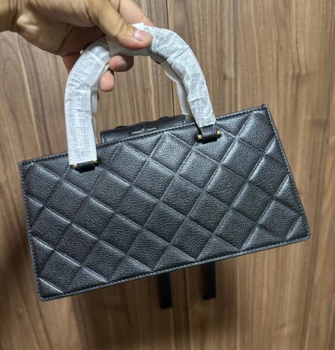 Bolsa Tory Burch 100% Original Tote Fleming East West 164763 Negro Rayas Oro Negro (Usado)