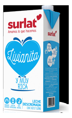 Leche Descremada Natural Surlat 1 Lt(12 Unidades) Super