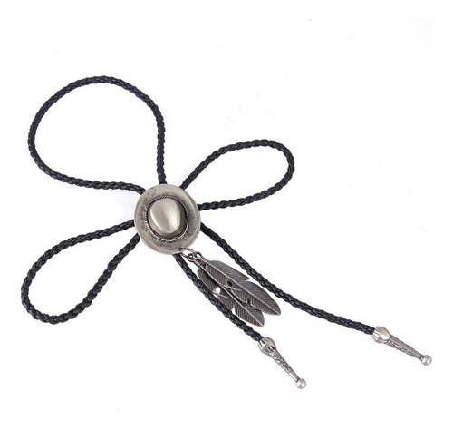  Negro Pu Cuero Occidental Vaquero Rodeo Bolo Tie Plata