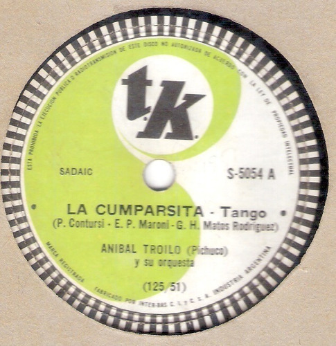 Anibal Troilo: La Cumparsita-inspiracion / 78 Rpm T.k.