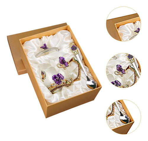 For Taza De Té De Vidrio Transparente Con Diseño Violeta