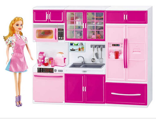 Set Mini Cocina Luces Y Sonido Accesorios Compatible Barbie