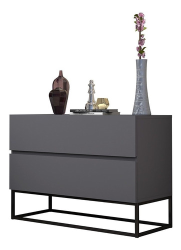 Mesa De Cabeceira Eros Estilo Industrial 60cm Cor Cinza/preto