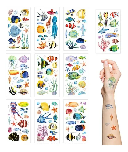 Tatuajes Temporales De Peces Oceánicos Tropicales, 10 Hojas