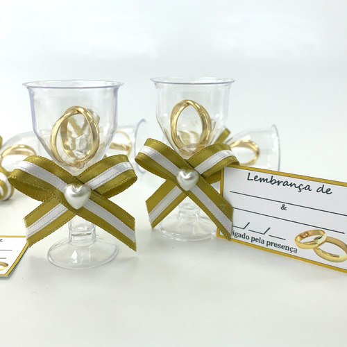 Lembrancinha Casamento Tacinhas Alianças Dourado C/ 100 Unid