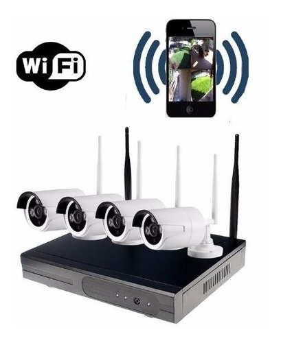 Imagen 1 de 10 de Kit 4 Cámaras Seguridad Inalambricas Wifi Hd  + Nvr Int/ext