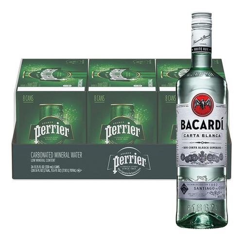 Pack 24 Agua Perrier Mineralizada Lata 330 Ml + Ron Bacardi