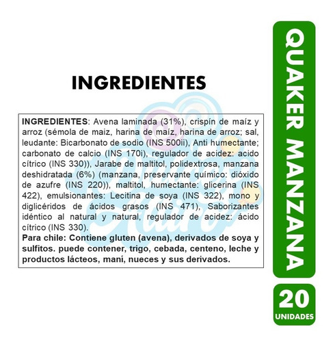 Imagen 2 de 3 de Barras De Cereal Quaker, Sabor Manzana - Caja Con 20 Uni.