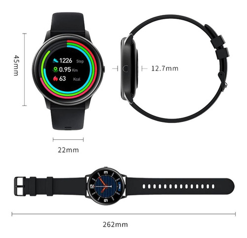 Imagen 6 de 10 de Smartwatch Imilab KW66 Smart Watch 1.28" caja 45.3mm de aleación de zinc black, malla black de silicona