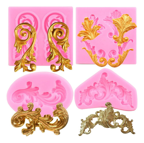 Molde De Fondant Barroco Con Borde De Encaje De Silicona Par