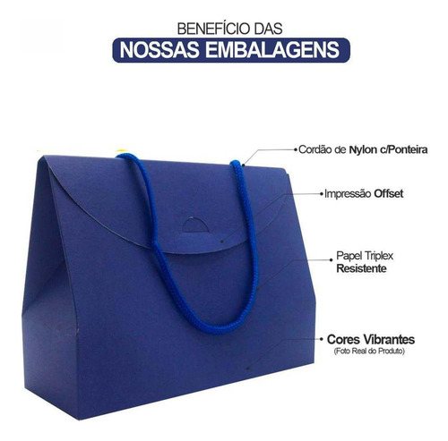Sacola De Papel Bolsa Com Alça Média Coloridas 50 Unidades. Cor Azul royal