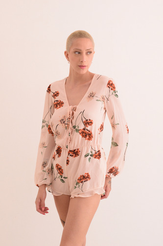 Monoprenda Floreada Gasa Importada Forever 21 Elegante Cute Rosa Estampado S