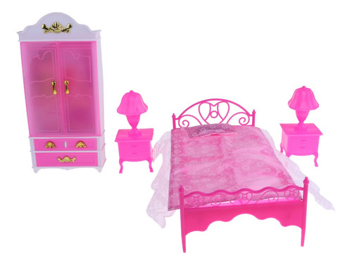 6pcs Miniatura Muebles De Dormitorio Casa De Muñecas Cama 