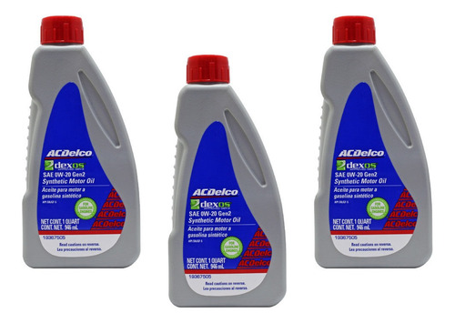 Kit 3 Botella Aceite Motor Sintetico Dexos1 Gen2 0w-20 946ml