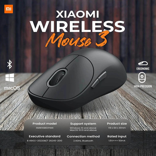 Mouse Inalámbrico Xiaomi Mi 3 Tres Modos Silent Editio Negro