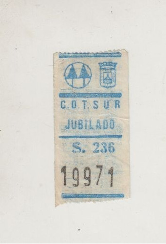 Antiguo Boleto Azul Jubilado De Cooperativa Cotsur Omnibus 