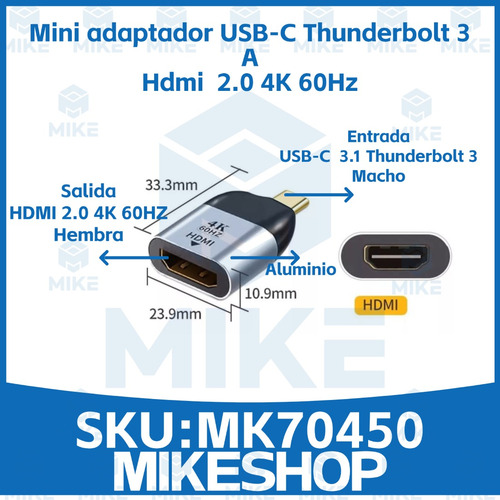 Adaptador Usb Tipo-c A Hdmi 4k @60hz Macbook Ipad Pro Laptop Gris