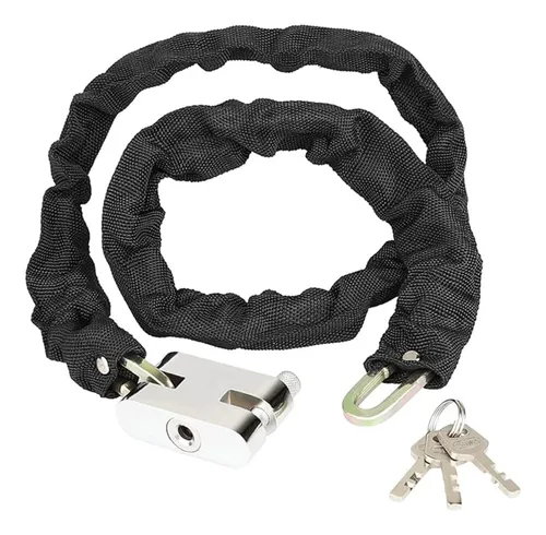 Cadena Eslabón Para Moto Bici Linga Forrada Con Candado Color Negro