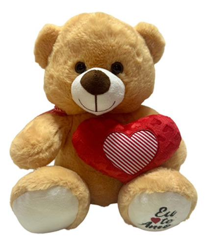 Urso De Pelúcia Com Coração 30cm Com Laço