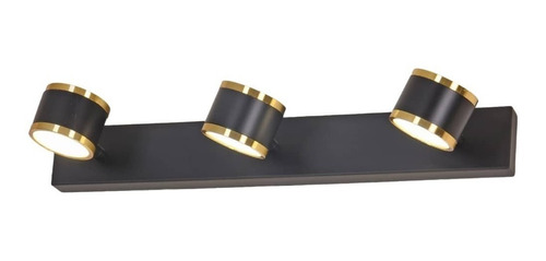 Barra Para Espejo De Baño 3 Luces Led Negro Y Dorado