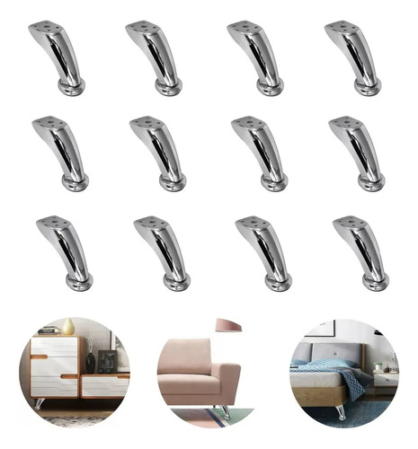 12 Piezas De Patas Curvas Cromadas C/tornillas/mueble, Cama