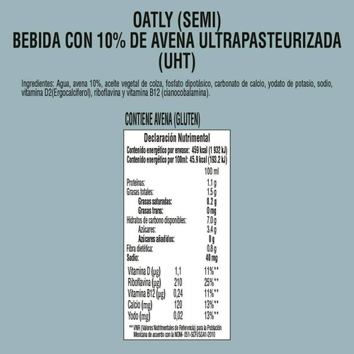 Bebida Leche De Avena Semi Oatly 1 L
