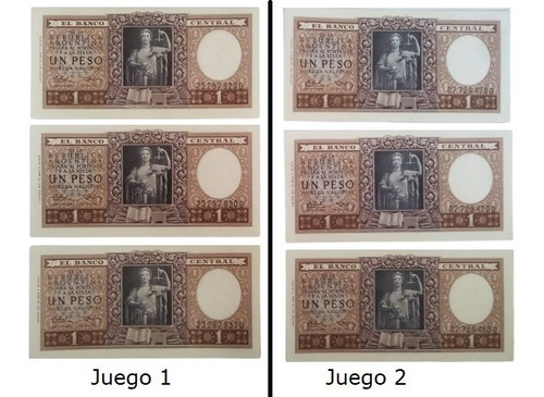 3 Billetes 1 Peso D - Arg 1956 - Bottero 1916 - S/c Y Correl