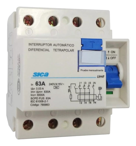 Disyuntor Diferencial Tetrapolar 4 X 63 Amp Sica 4x63